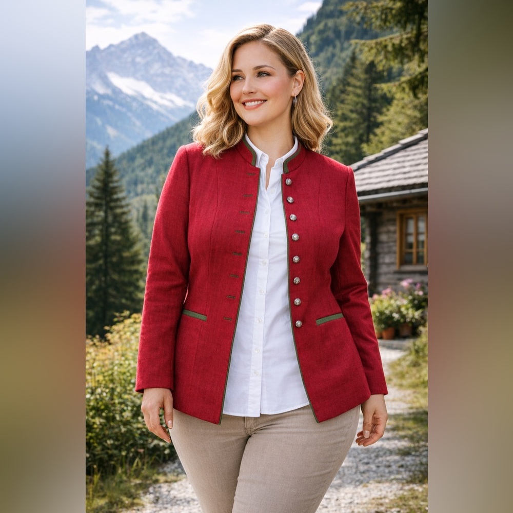 H. Moser Salzburg Red Trachten Wool Blend Women's Jacket Austrian Alpine EU 50